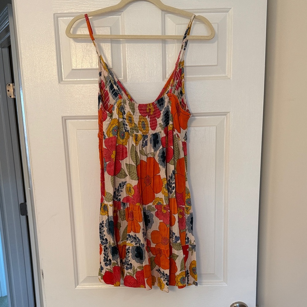 Angie Floral Dress - Red, Orange, Blue
